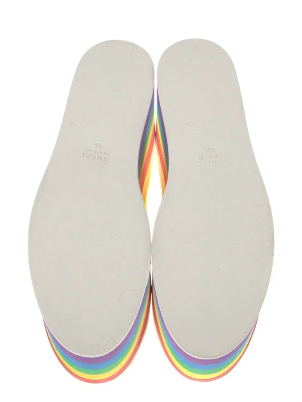 NEW 38.5 Gucci Peggy Gold Metallic Platform Sneakers with Rainbow Sole